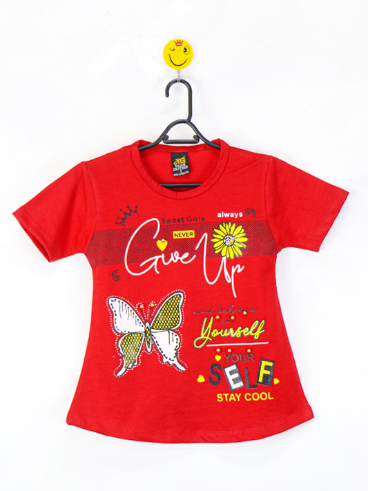 TB Girls T-Shirt 2.5 Yrs - 7 Yrs Never Give Up Red