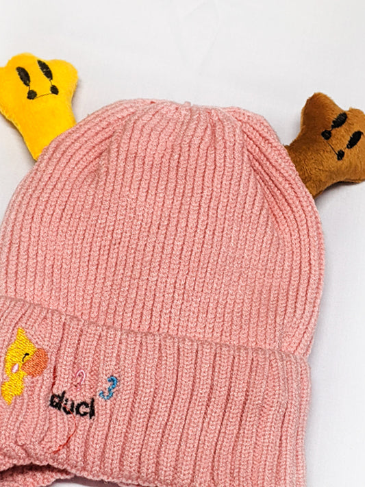 Light Pink Beanie Winter Caps For Kids/Unisex Winter Hat/Warm Knitted Beanie for Kids KWC14