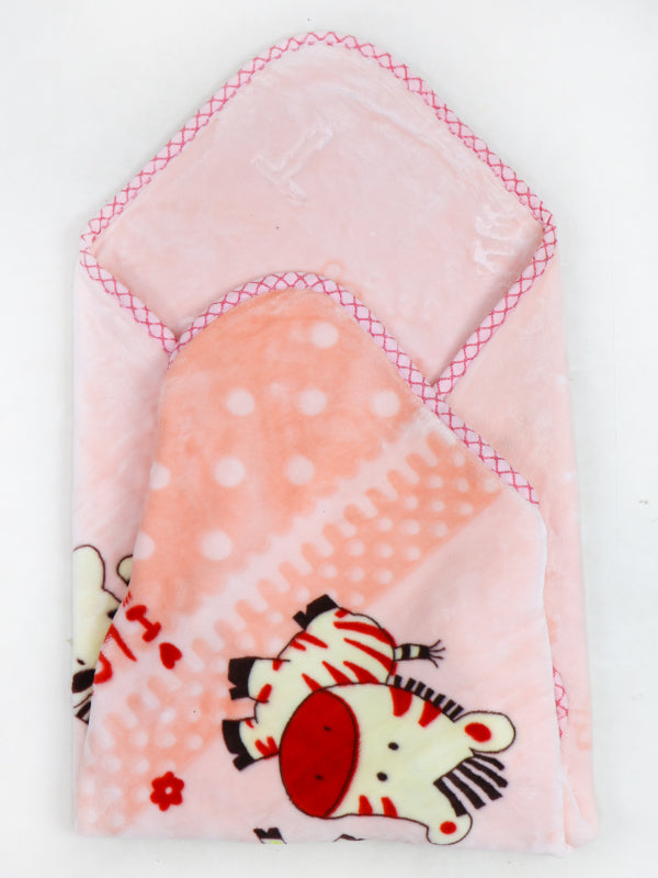 NBHB04 BB Newborn Hooded Blanket Zebra Light Peach