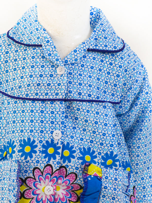 1Yrs - 5Yrs Blue Flower Full Sleeves Cotton Night Suit For Girls NG GNS04