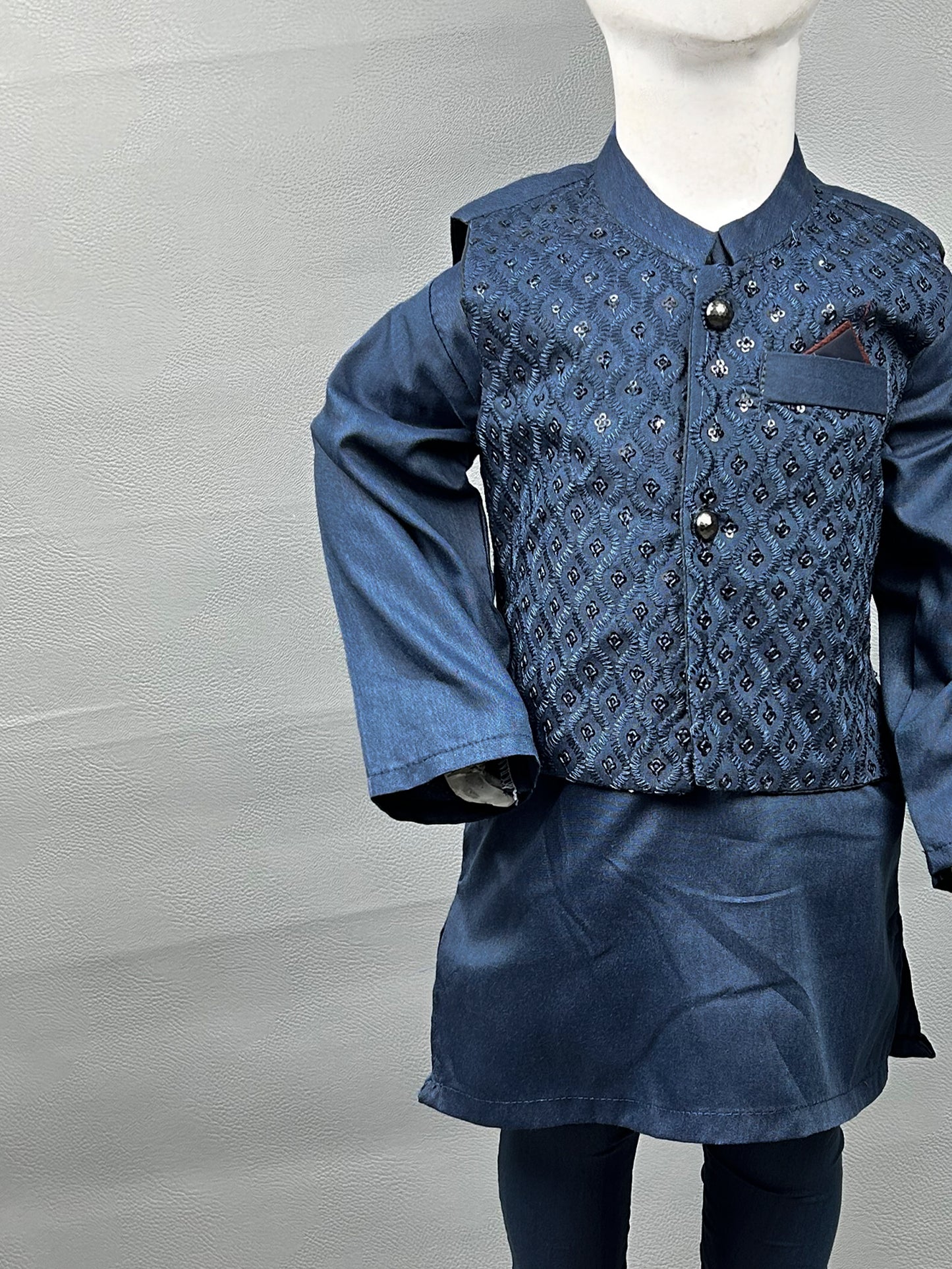 1.5Yrs - 11Yrs Navy Blue Kurta Pajama with Waistcoat For Boys BKS74