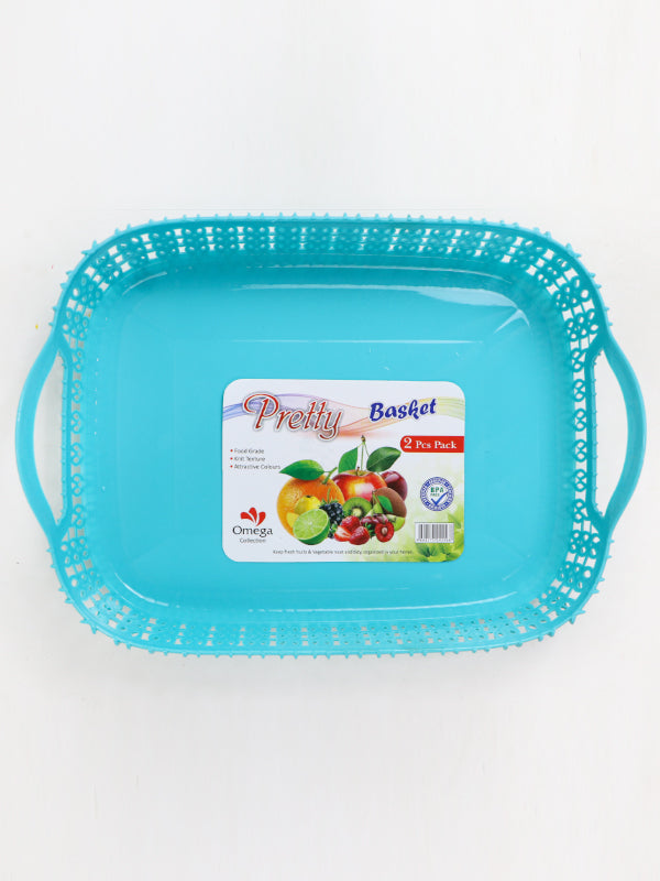 Sea Green Pack of 2 Multipurpose Tray Baskets for Fruits & Vegetables Storage