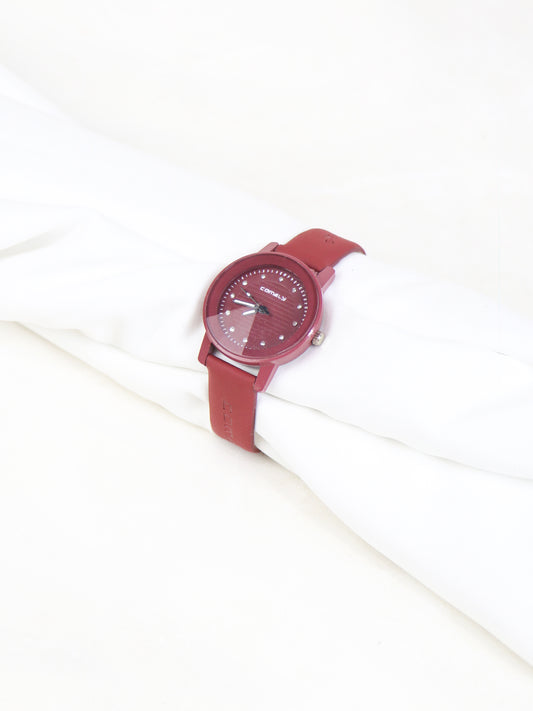 Comely Stylish Wrist Watch for Women Maroon