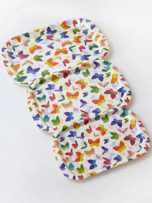 Pack of 3 Butterfly Design Melamine Serving Tray