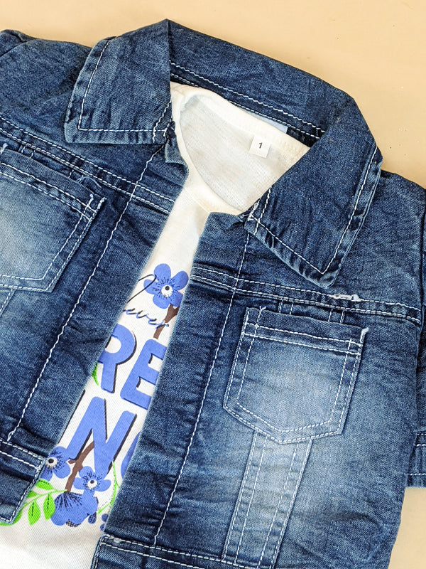 1Yrs - 4Yrs 4Pcs Blue Denim Suit For Girls GS267