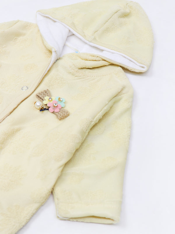 ATT Newborn Hooded Romper 3Mth - 9Mth Flower Light Fawn