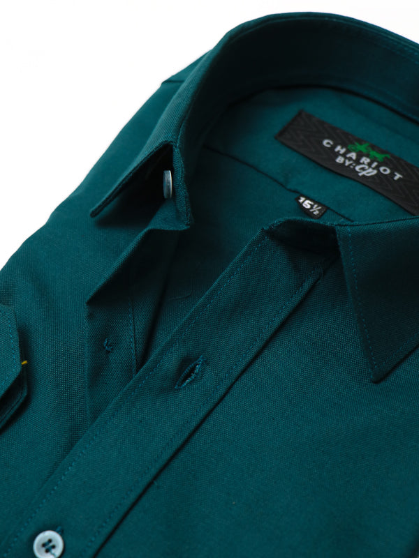 Z Men's Plain Chambray Formal Dress Shirt Dark Sea Green