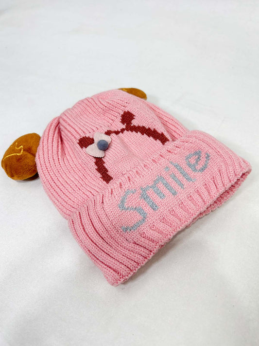 Smile Pink Beanie Winter Cap For Kids BWC40