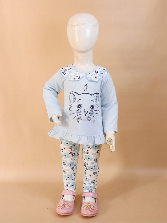 1Yr - 4Yrs Meow Light Blue Suit For Girls ZG GS64