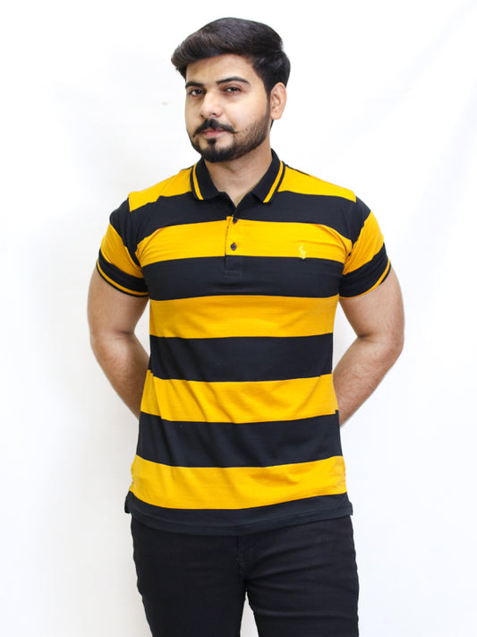 AB Men's Polo T-shirt Striped Black - Yellow