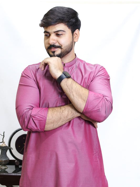 AM Men's Chambray Embroidery Kurta Light Purple