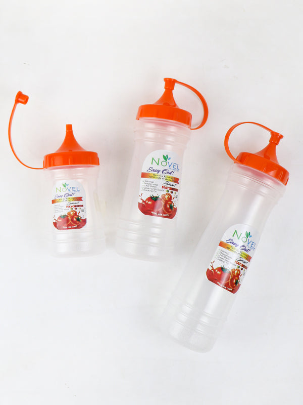 Novel Transparent Pack of 3 Ketchup Bottle Orange