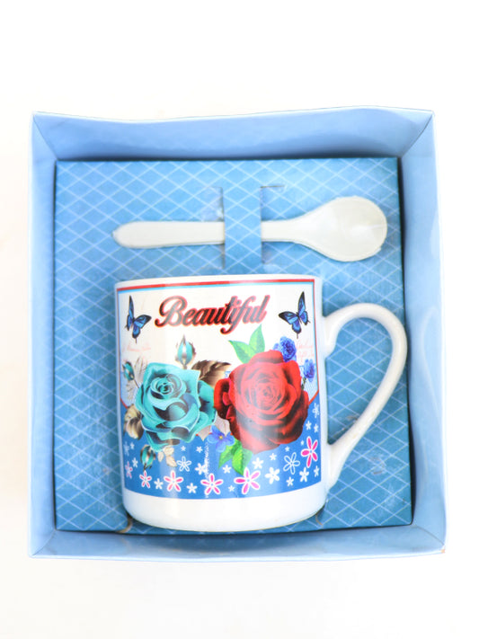 Beautiful Coffee Cup with Spoon Set Blue