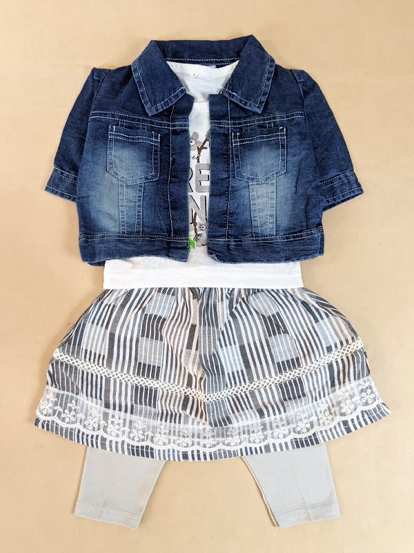 1Yrs - 4Yrs 4Pcs Black Denim Suit For Girls GS266