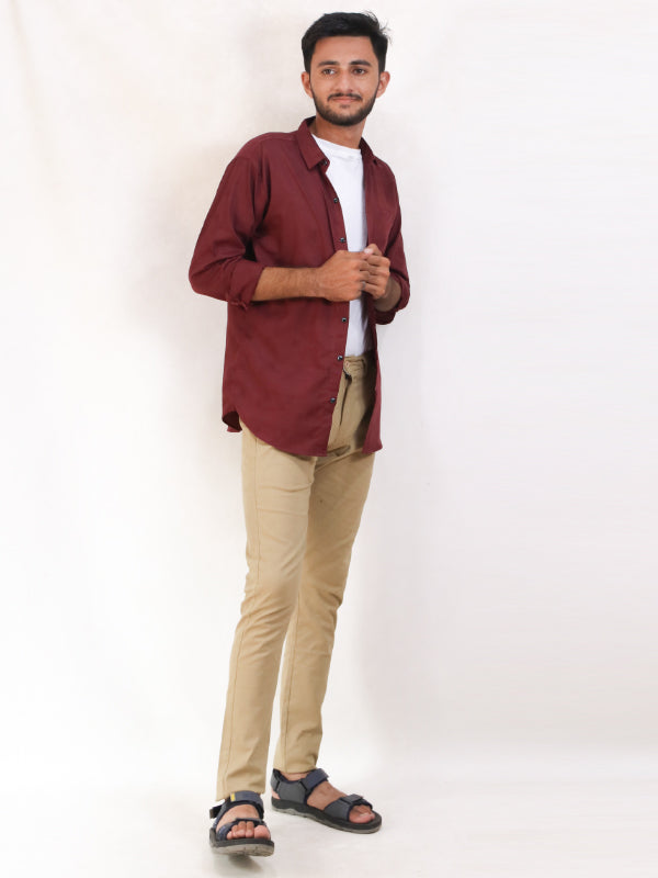 MCS14 Men's Textured Self Cotton Casual Shirt Maroon