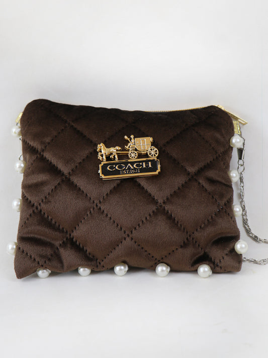 Stylish Velvet Handbag For Women's COACH Brown 05