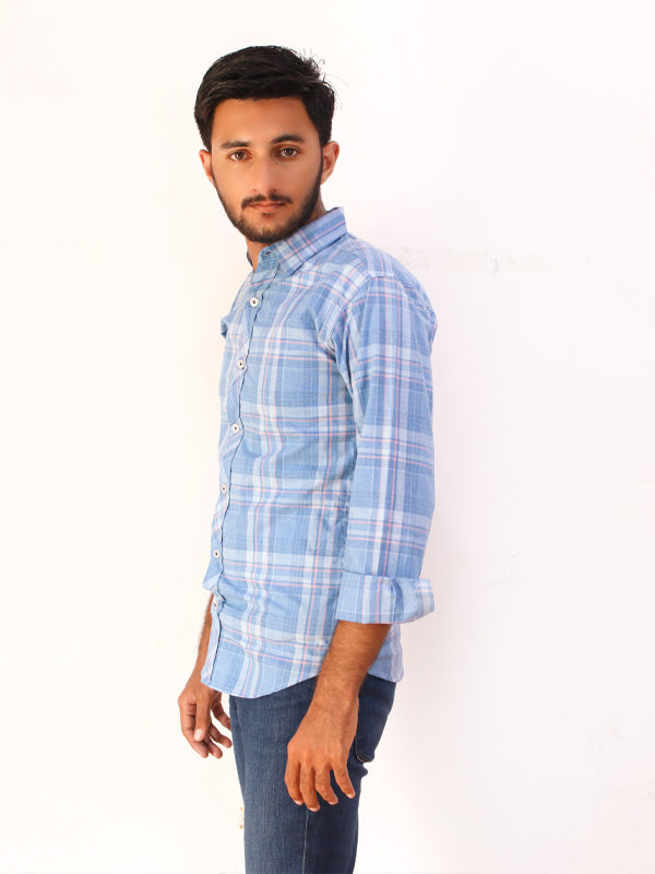 Light Blue Checks Casual Shirt For Men AZ MCS25