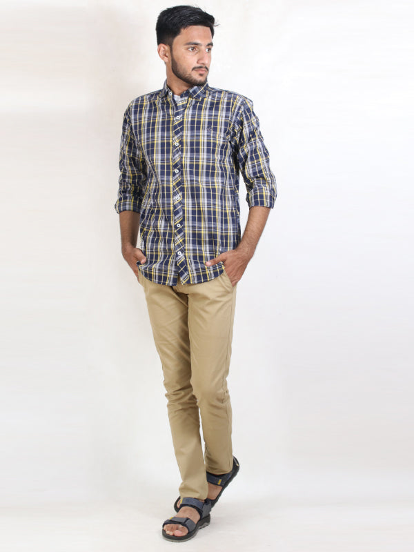 MCS05 AZ Men's Cotton Casual Shirt Dark Blue Checks