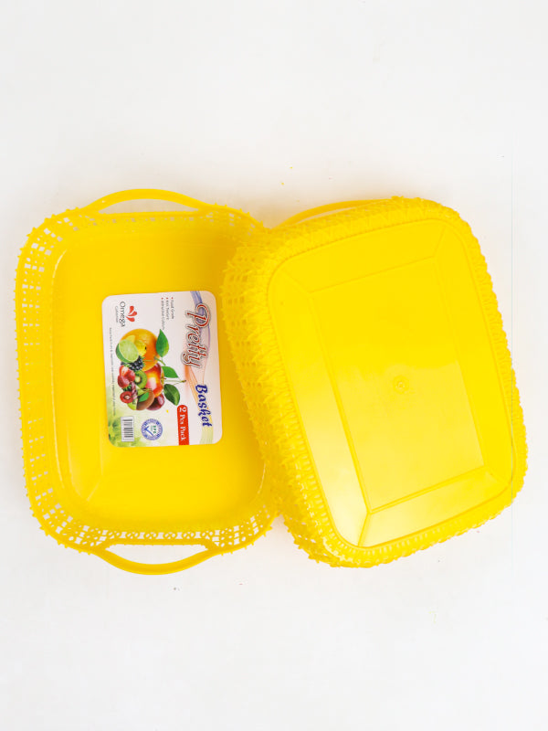 Yellow Pack of 2 Multipurpose Tray Baskets for Fruits & Vegetables Storage