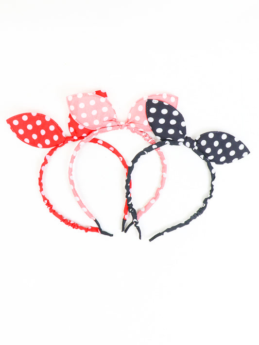 Pack Of 3 Headband Polka Dot Bow Hair Band - Multicolor