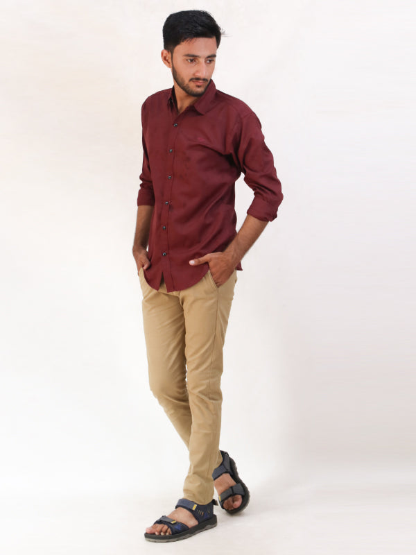 MCS14 Men's Textured Self Cotton Casual Shirt Maroon