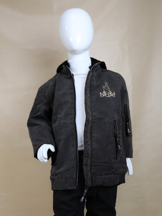 KJ02 Kids Hooded Winter Jacket 3Yrs - 7Yrs Black