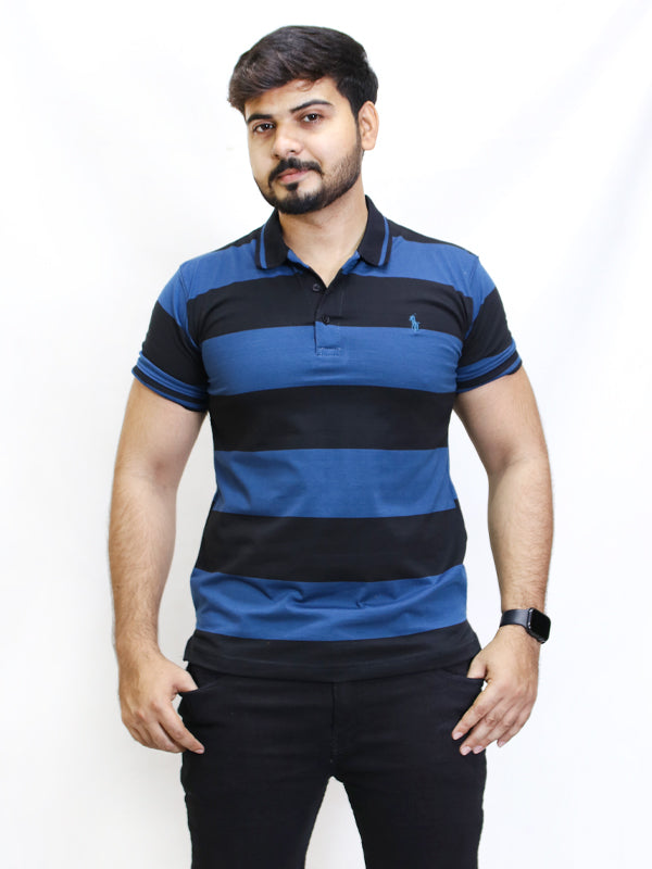 AB Men's Polo T-shirt Striped Black - Blue