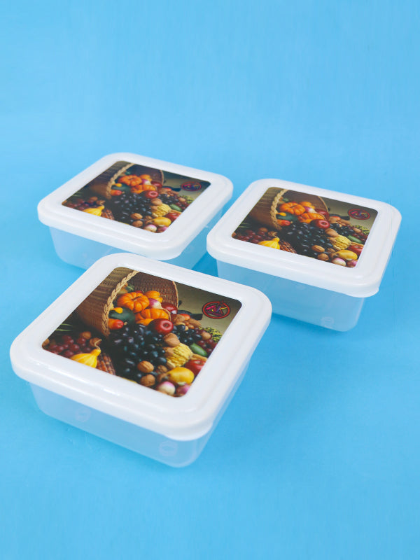 Pack of 3 Plastic Food Storage Box  Mix Fruits