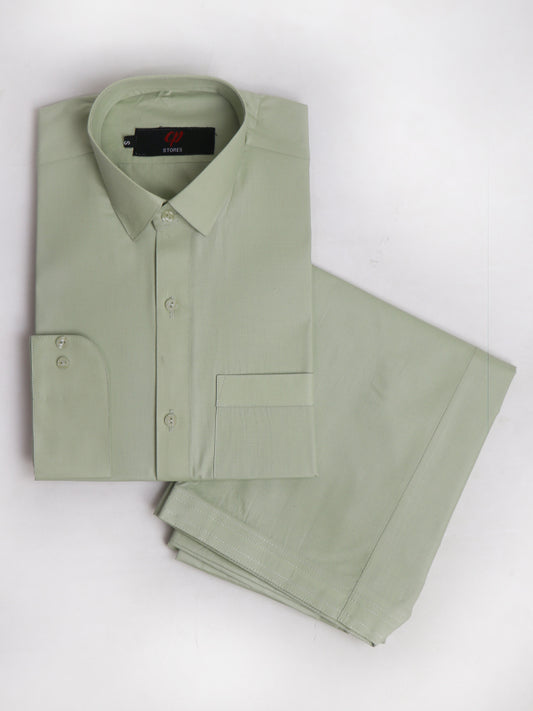MSK10 540P AM Men's Kameez Shalwar Plain Stitched Suit Shirt Collar Light Green