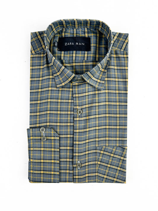 Yellow Checks Formal Dress Shirt For Men MFS324