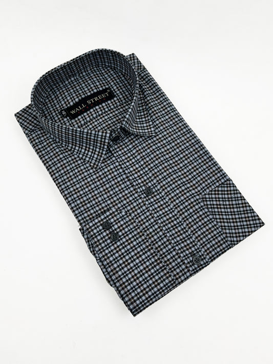 Grey Checks Formal Dress Shirt For Men AZ MFS214