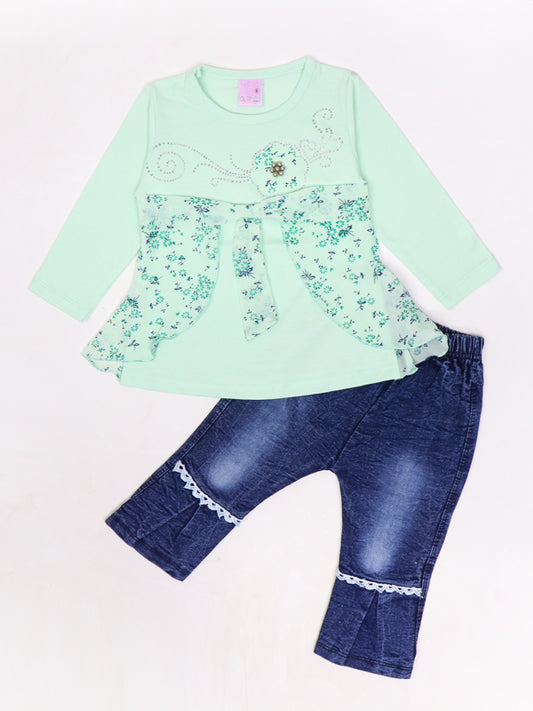 BG Girls Suit 1Yr - 4Yr Flowers Light Green 515