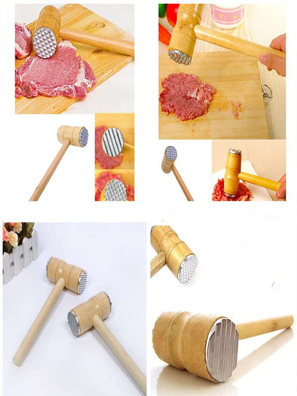 Wooden Meat Tenderizer Mallet - Double Sided Aluminum Meat Hammer