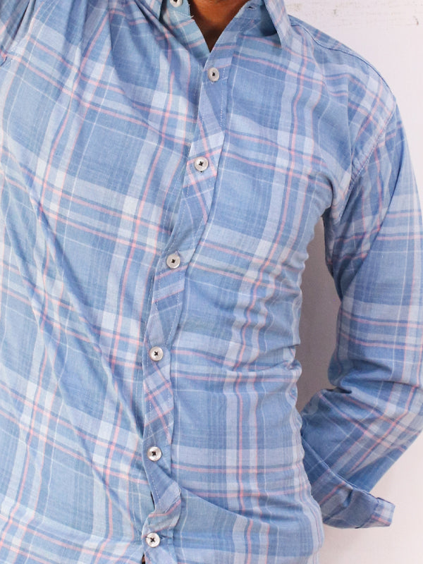 Light Blue Checks Casual Shirt For Men AZ MCS25