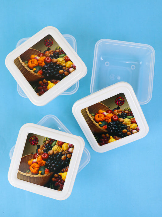 Pack of 3 Plastic Food Storage Box  Mix Fruits