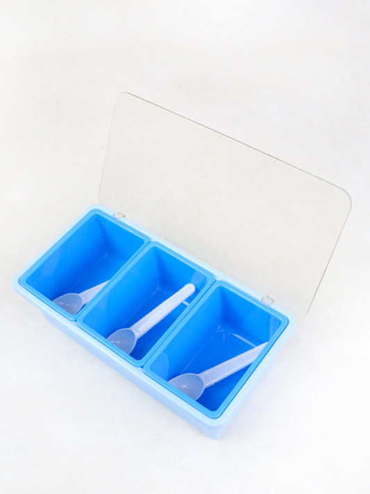 Set of 3 Spices Box with Tray & Spoons Blue