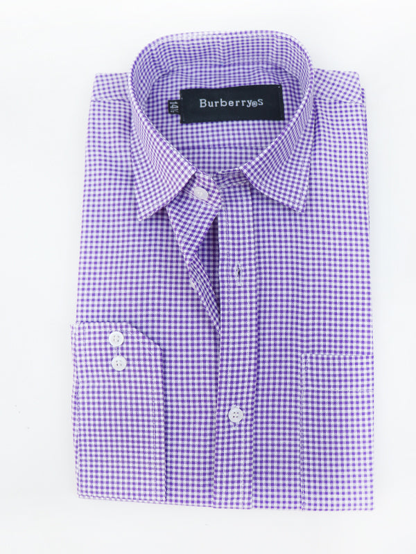 MFS12 Men's Formal Dress Shirt Purple Checks