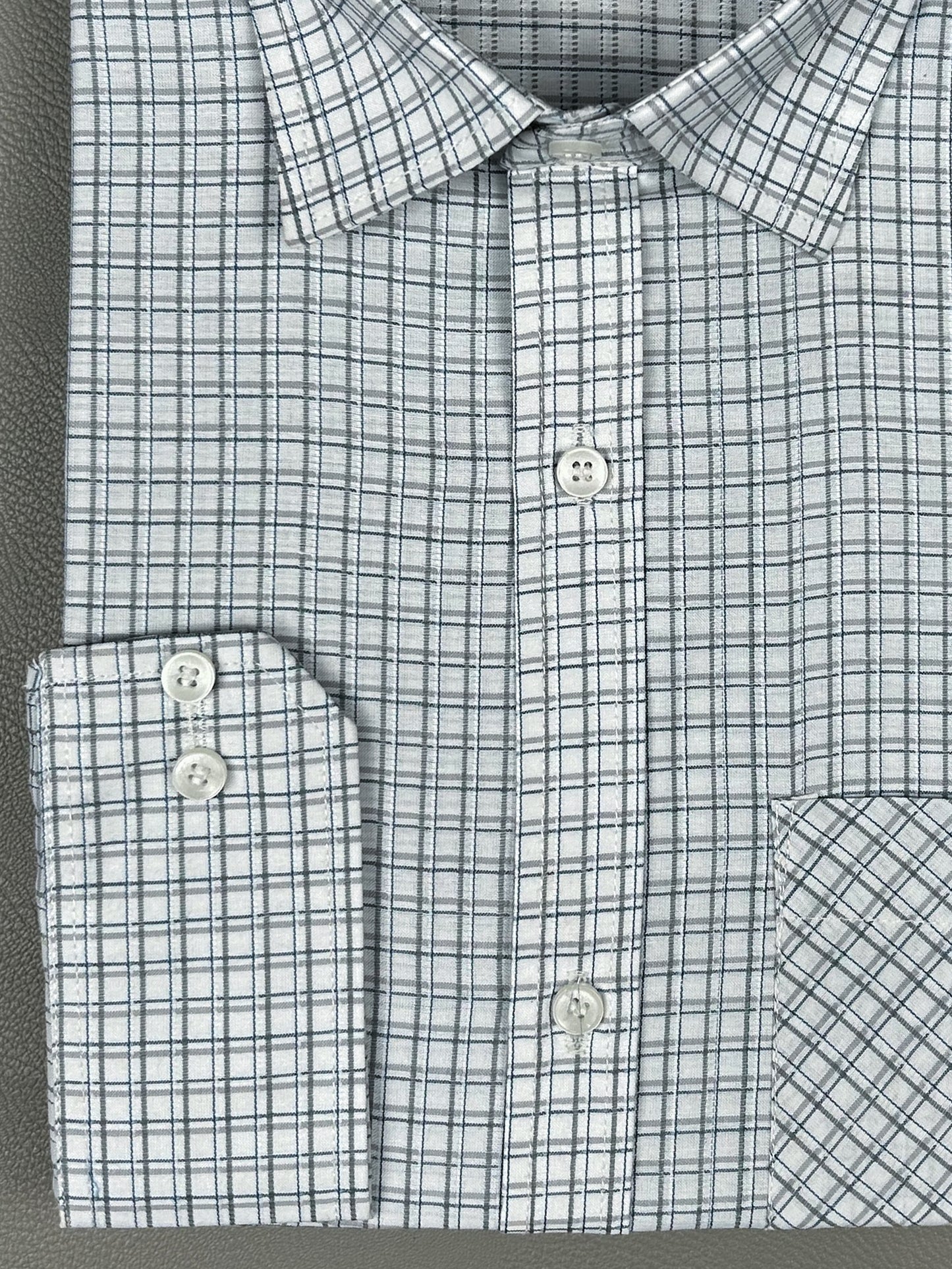 Light Grey Grid Check Formal Dress Shirt For Men AZ MFS205