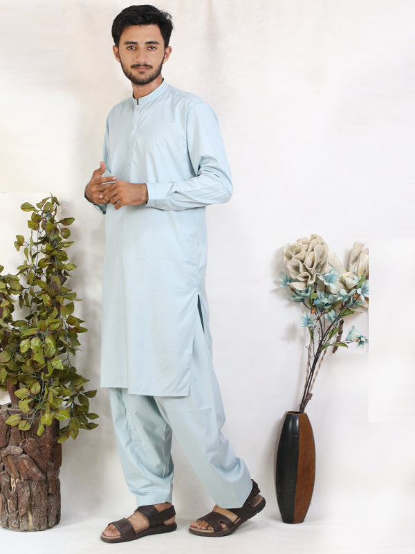 MSK45 580 Men's Kameez Shalwar Stitched Suit Light Turquoise