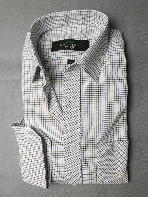 MFS02 Men's Formal Dress Shirt Checks Black