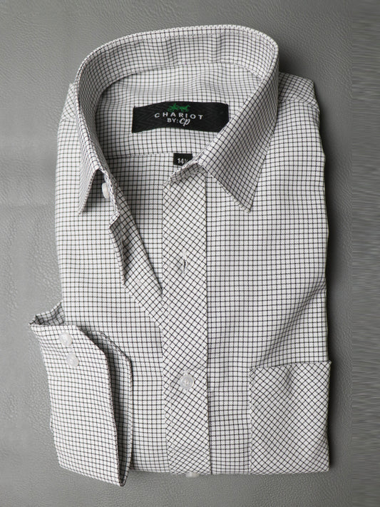 MFS02 Men's Formal Dress Shirt Checks Black