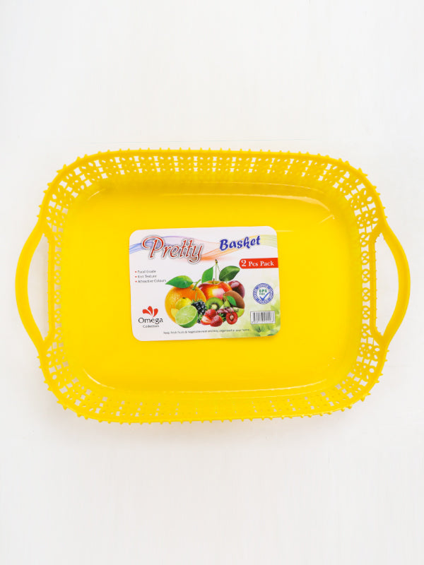 Yellow Pack of 2 Multipurpose Tray Baskets for Fruits & Vegetables Storage