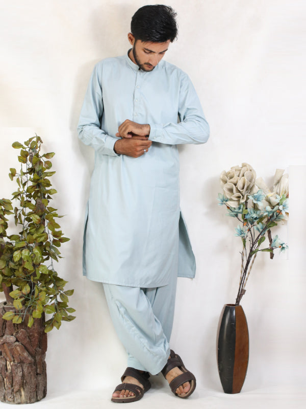 MSK45 580 Men's Kameez Shalwar Stitched Suit Light Turquoise