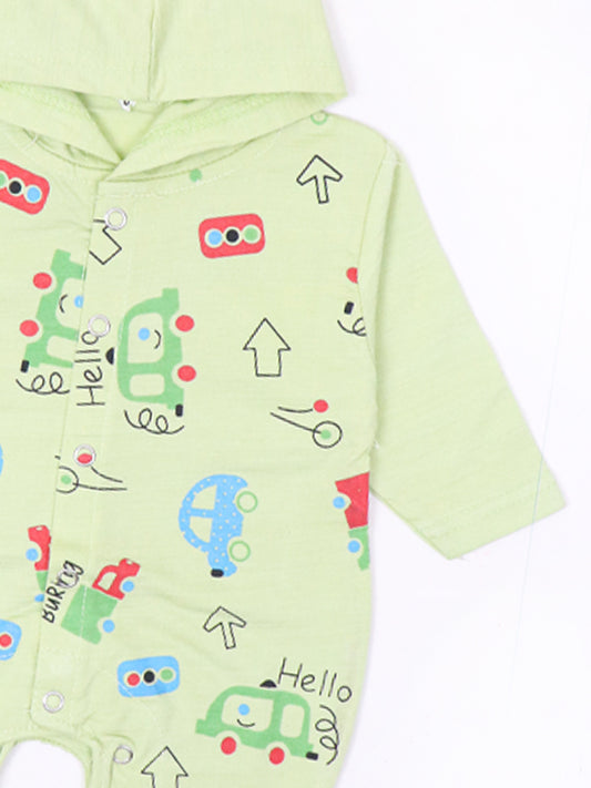 ATT Newborn Hooded Romper 0Mth - 3Mth Hello Light Green