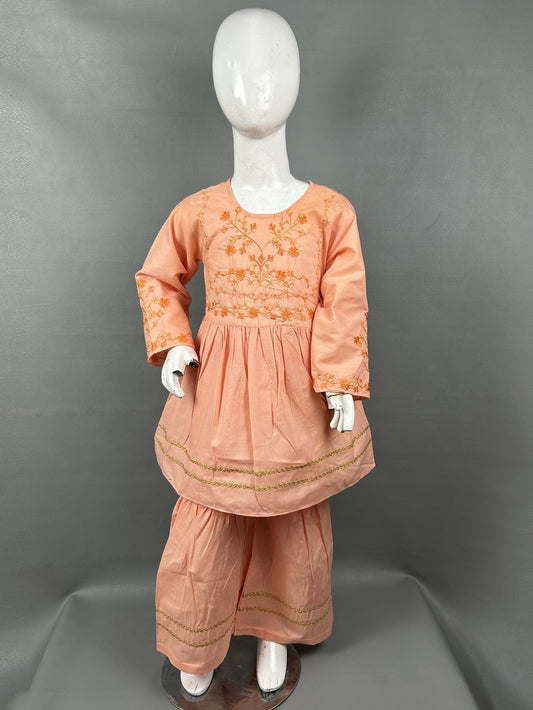 5Yr - 12Yrs Light Orange Embroidered Suit For Girls RZ GS145