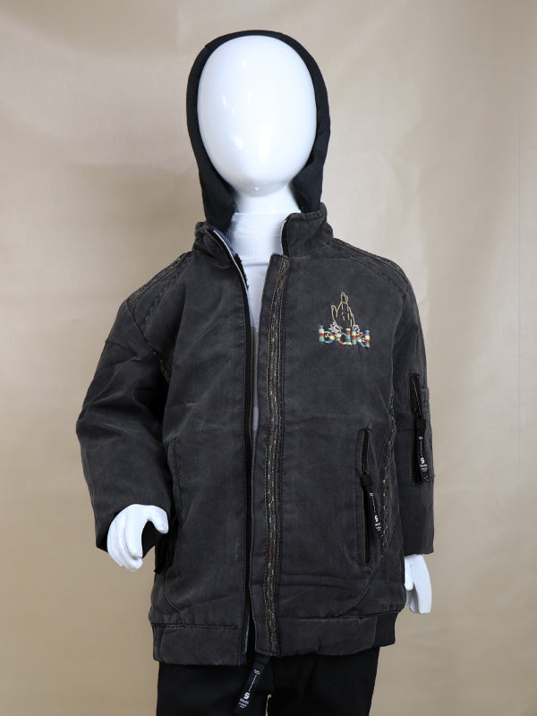 KJ02 Kids Hooded Winter Jacket 3Yrs - 7Yrs Black