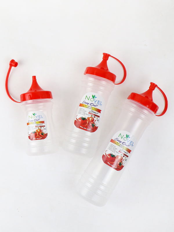 Novel Transparent Pack of 3 Ketchup Bottle Red