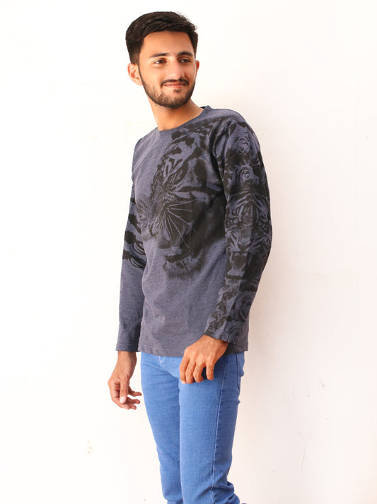 Grey Tiger Full Sleeve Printed T-Shirt For Men SN MTS71