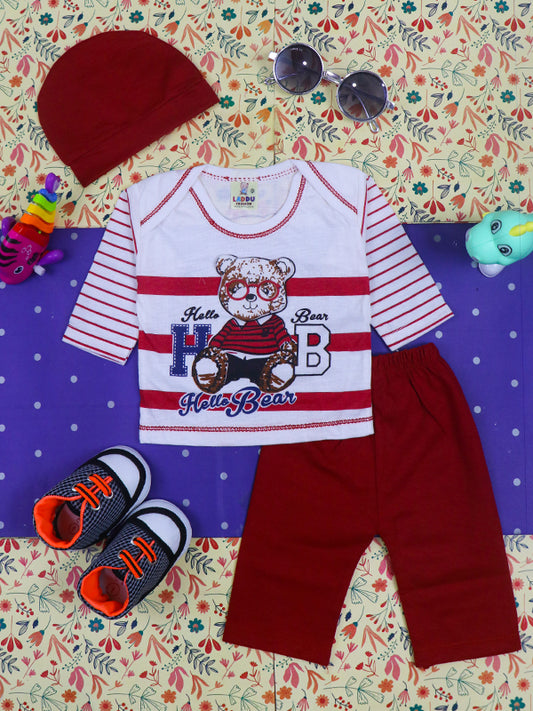 0Mth - 3Mth Bear Dark Maroon Baba Suit For Newborns HG NBS108