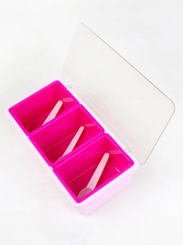 Set of 3 Spices Box with Tray & Spoons Pink